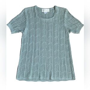 Sara Valentino Top Women's Size  S Green Crochet Short Sleeve Italy Made NWOT
